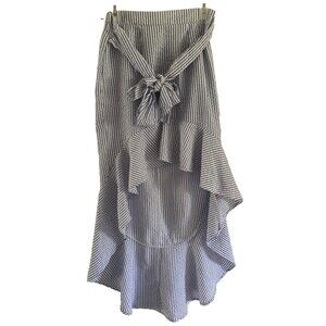 Venus Hi Low Ruffle Hem Skirt Size M Blue White Seersucker Maxi Tie Cottage Boho